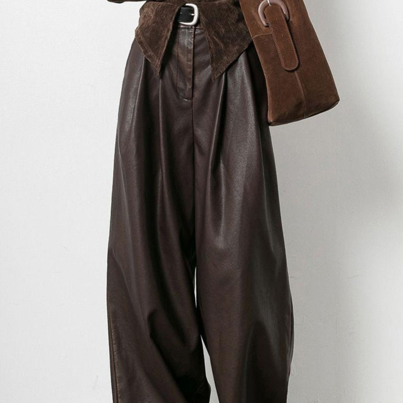 Vintage brown leather women’s pants Vantier & Co Atelier