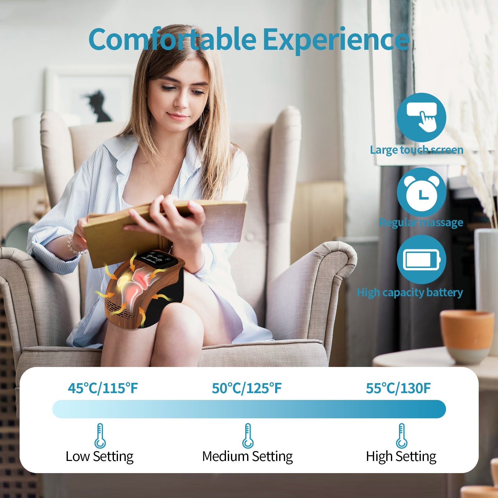 Intelligent Home Use Electric Intelligent Kneading Heating Knee Massager Rechargeable Pain Relief Infrared Laser Vibration Knee Massager Strattosolve Incorprate