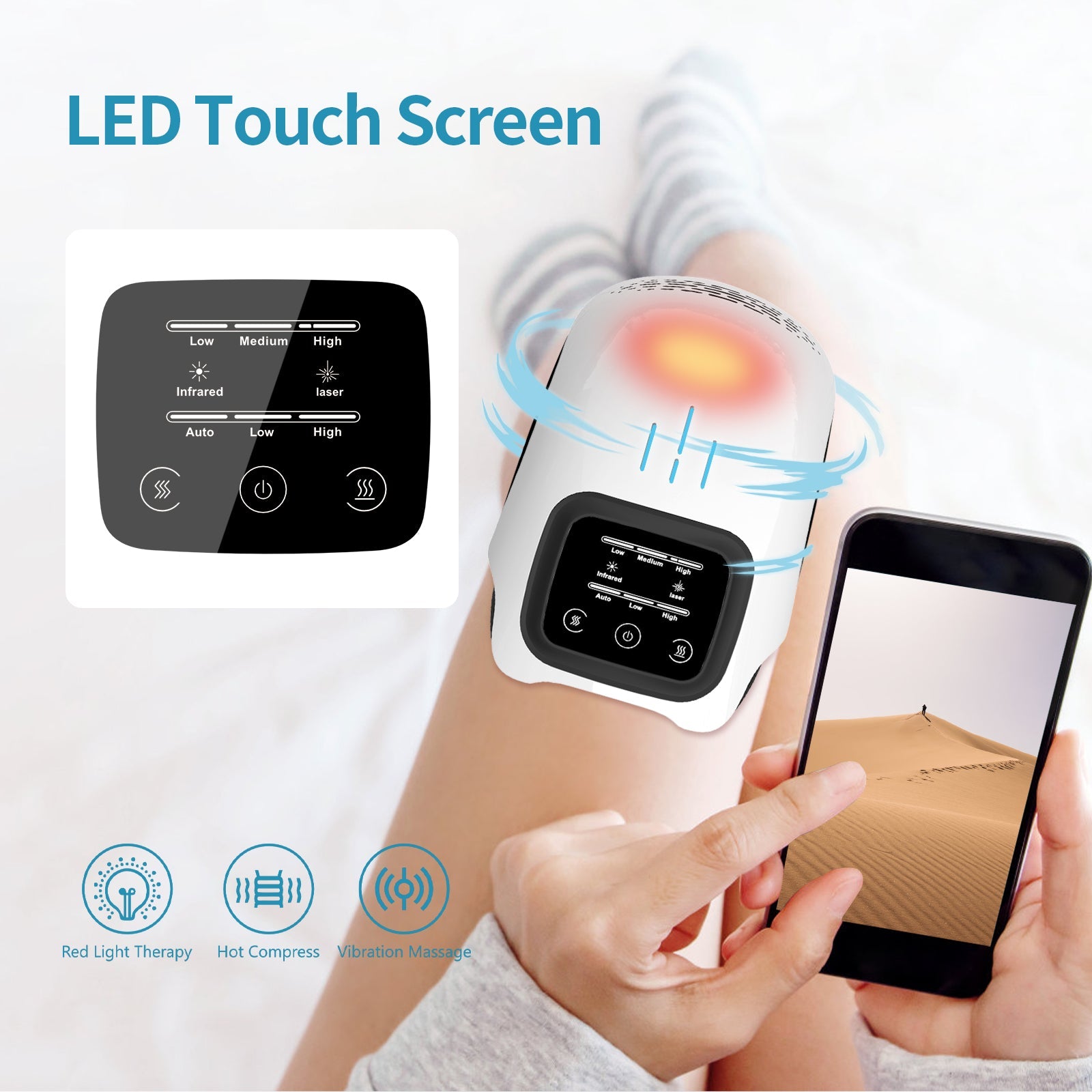 Intelligent Home Use Electric Intelligent Kneading Heating Knee Massager Rechargeable Pain Relief Infrared Laser Vibration Knee Massager Strattosolve Incorprate