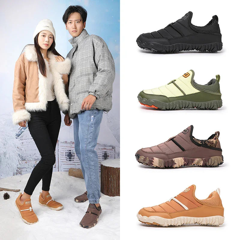 Winter slip-on shoes for men and women in assorted colors with outdoor attire